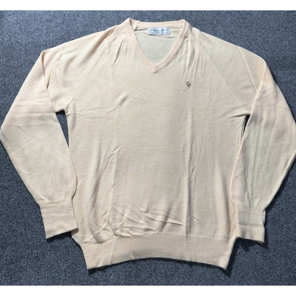 Vintage Christian Dior Monsieur V Neck Sweater Mens M‎ Orange Acrylic Paris